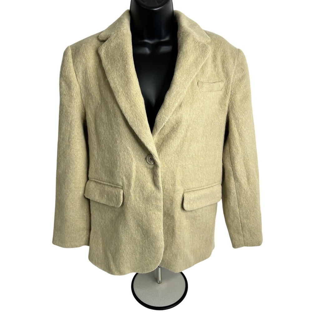 Future Collective Blazer Womens XXS Beige Wool Blend Notch‎ Lapel Lined Jacket